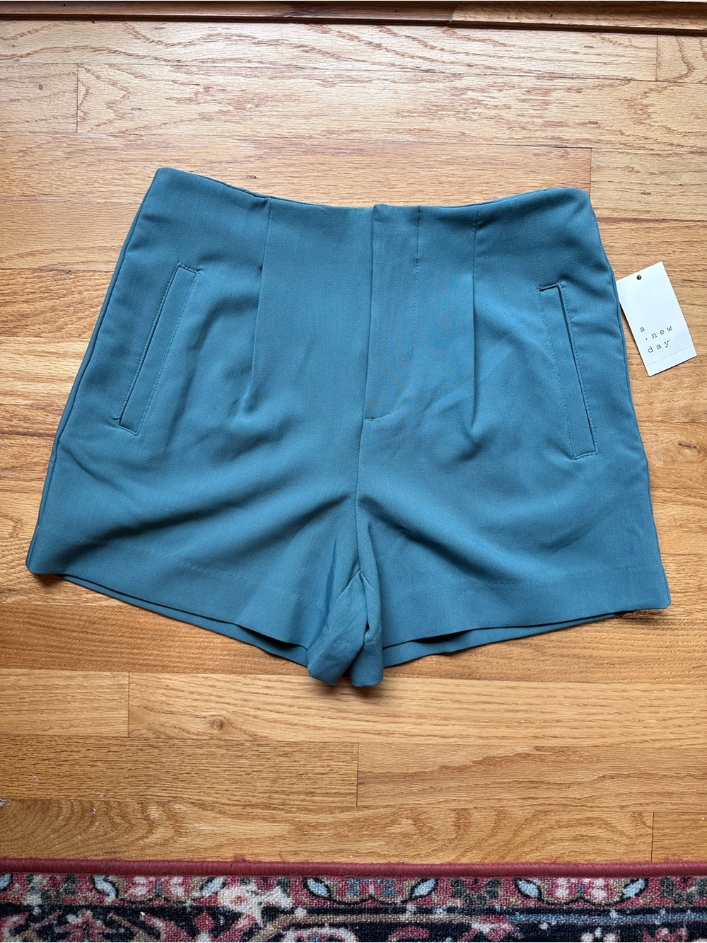 NWT A New Day Turquoise Women's Tailored High-Waist Midi Shorts, Size 6